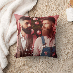 Merry & Bright Gay Retro Pink   Custom Photo  Throw Pillow