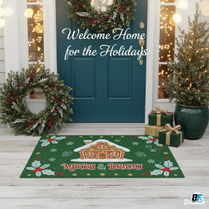 Merry & Bright Gingerbread House, Festive  Doormat
