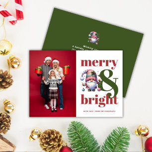 Merry & Bright Gnome Christmas Kids Photo Holiday Card