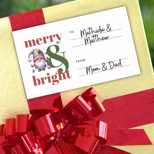 Merry & Bright Gnome To & From Christmas Rectangular Sticker (To & From Merry & Bright Gnome Red Green Christmas Rectangular Sticker)