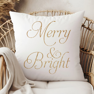 Merry & Bright - Gold and White Christmas Pillow