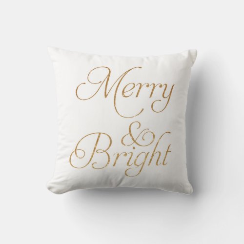 Merry  Bright _ Gold and White Christmas Pillow