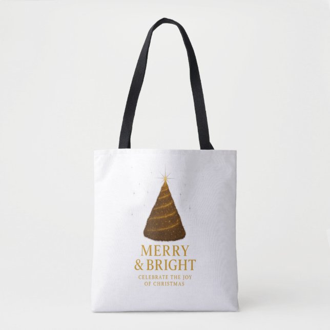 Merry & Bright Gold Christmas Shopping Tote Bag (Front)
