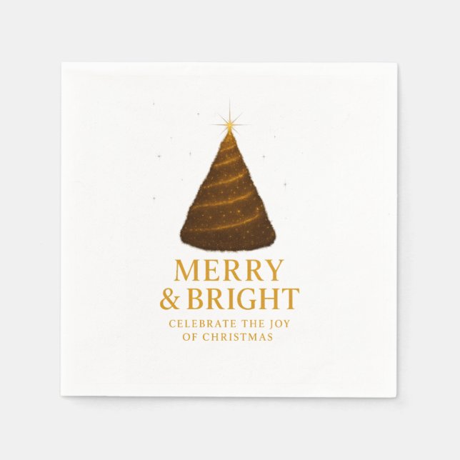 Merry & Bright Gold Glitter Christmas Cocktail  Napkins (Front)