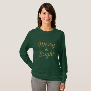 Merry & Bright Gold Shirt Elegant Christmas Tee
