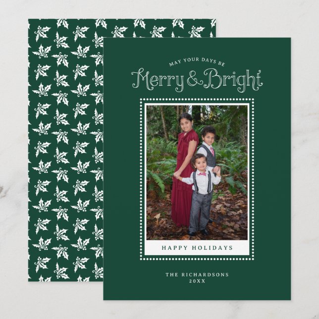 Merry Bright Green Elegant Photo Holiday Card (Front/Back)