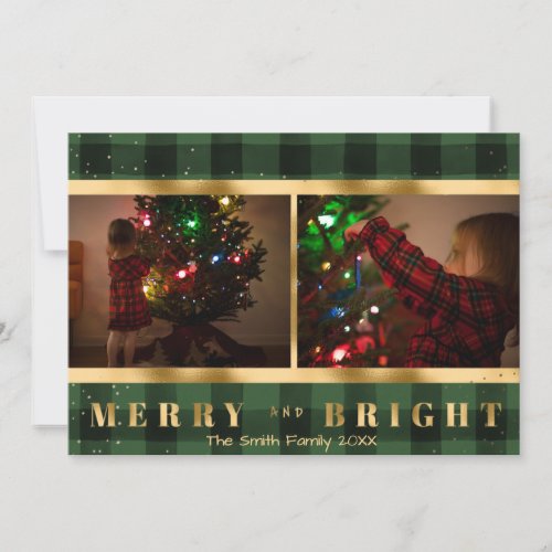Merry  Bright Green Plaid Christmas Photo Card