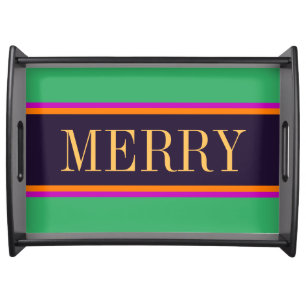 MERRY Bright Green Purple Orange Pink Stripes Serving Tray
