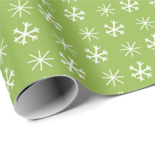 Merry & Bright Green / White Christmas Snowflake Wrapping Paper