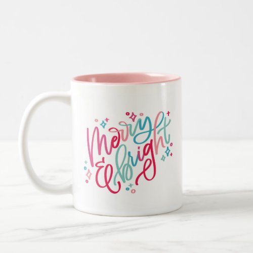 Merry  Bright Hand Lettered Two_Tone Coffee Mug