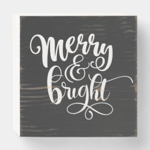 Merry & Bright Hand Lettering Script Wooden Box Sign