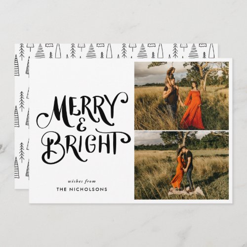 Merry &amp; Bright Handwritten Script Family Photo Invitation