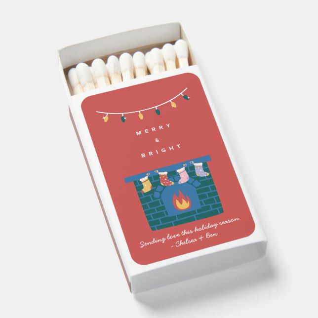 Merry & Bright Happy Holidays Party Favor Matches (Front Open)