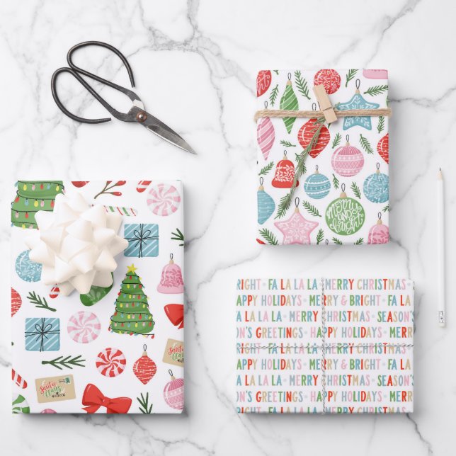 Merry & Bright Holiday Cheer Wrapping Paper Sheets (Front)