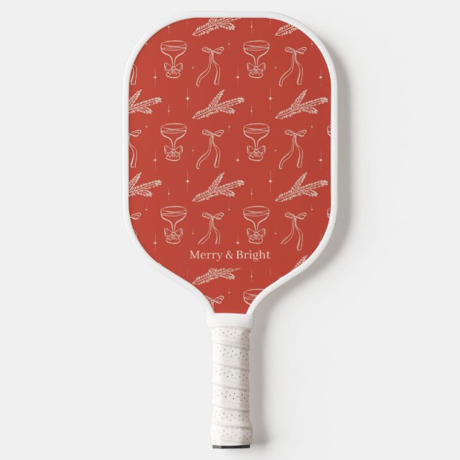 Merry & Bright Holiday Custom Family Name Pickleball Paddle (Front)