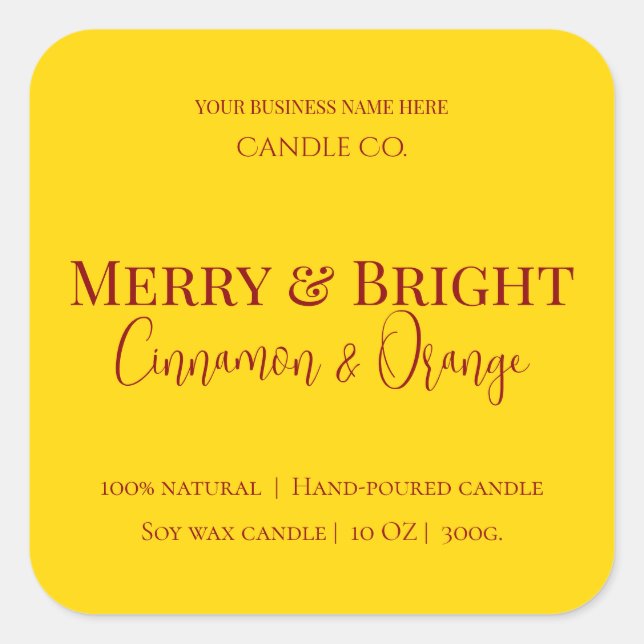 Merry & Bright Holiday | Editable Christmas Candle Square Sticker (Front)