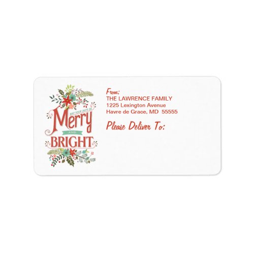 Merry  Bright Holiday Floral Address Labels