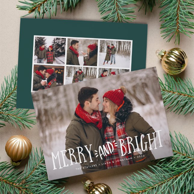 Merry & Bright Holiday Photo Card w/ Collage Back (Creator Uploaded)