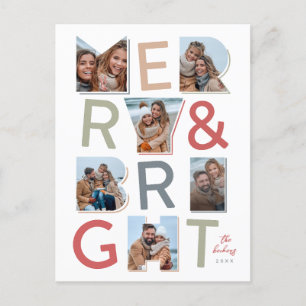 Merry & Bright Holiday Photo Collage Postcard