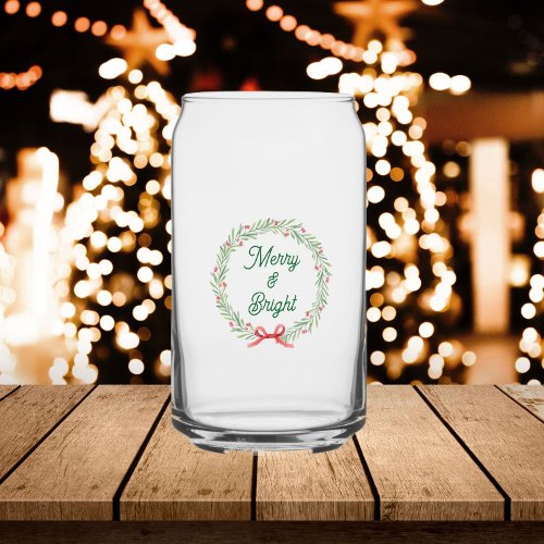 Merry & Bright Holiday Wreath Can Glass