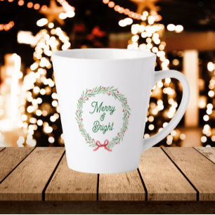 Merry & Bright Holiday Wreath Latte Mug