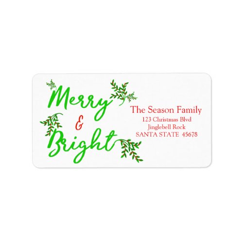 Merry  Bright holly holiday label