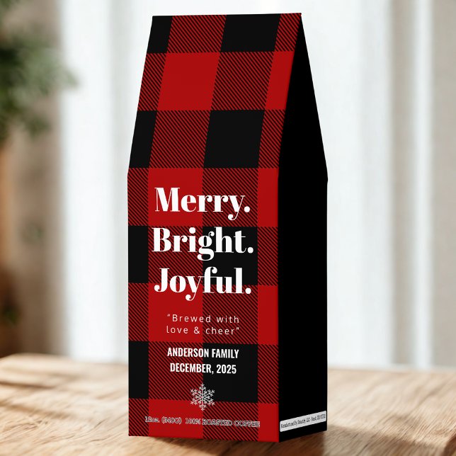 Merry Bright Joyful | Personalized Buffalo Plaid  Roasted Coffee (Creator Uploaded)