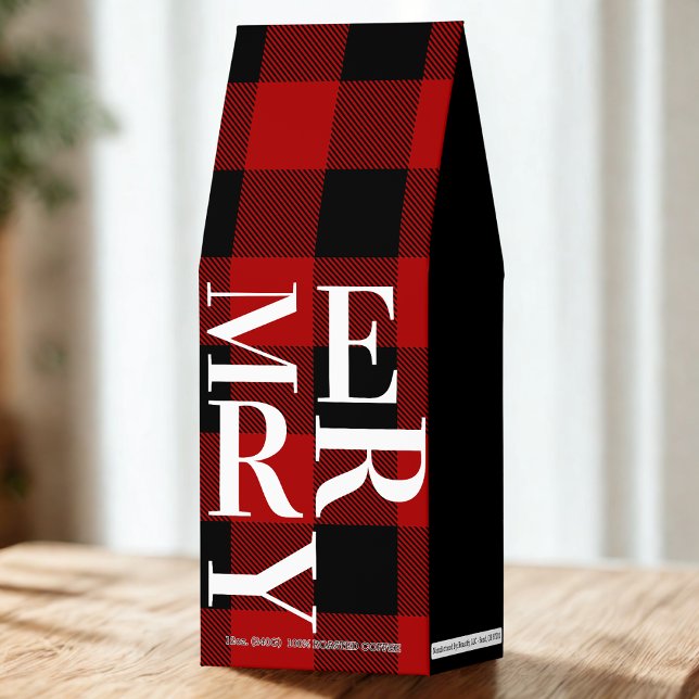 Merry Bright Joyful | Personalized Buffalo Plaid  Roasted Coffee (Creator Uploaded)