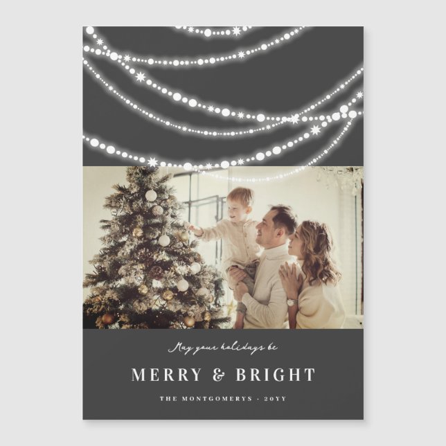 Merry & Bright Light Sparkles Photo Magnetic Card (Front)