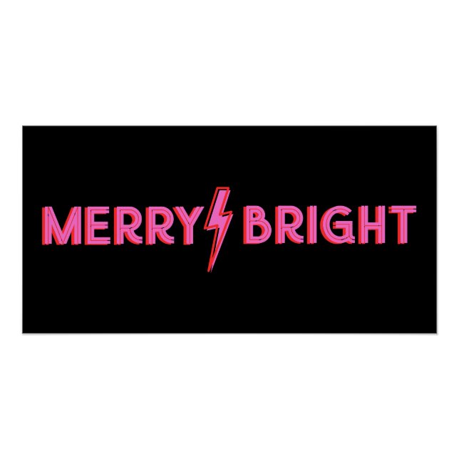 Merry & Bright Lightning Bolt Pink Christmas Poster (Front)