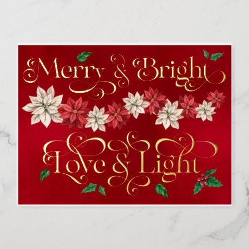 Merry  Bright  Love and Light Foil Holiday Postcard