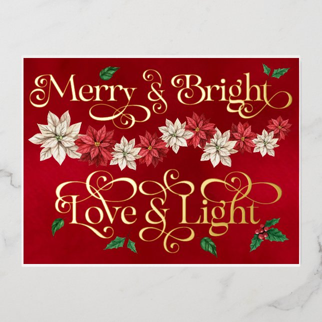 Merry & Bright,  Love and Light Foil Holiday Postcard (Front)