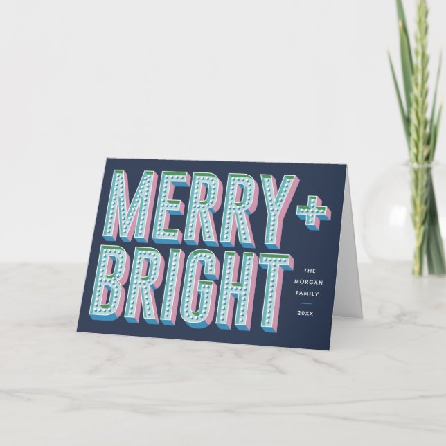 Merry + Bright Marquee Greeting Card - Blue (Front)
