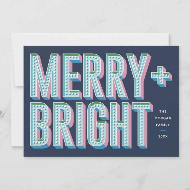 Merry + Bright Marquee Holiday Card - Blue (Front)