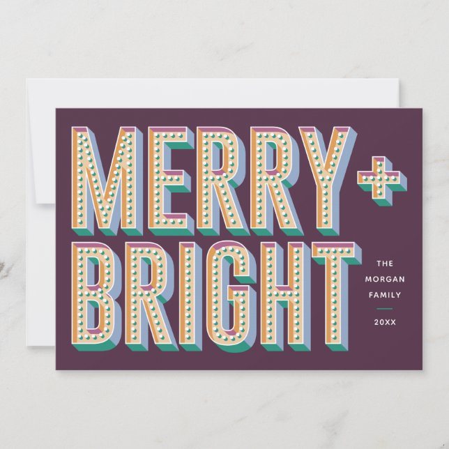 Merry + Bright Marquee Holiday Card - Purple (Front)