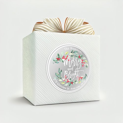 Merry Bright Merry Christmas Holly Floral Address Classic Round Sticker