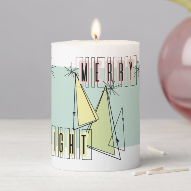 Merry & Bright Mid-Century Modern Short Holiday  Pillar Candle (In Situ)