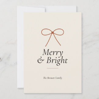 Merry & Bright Minimal Bow Christmas Card, Modern Invitation