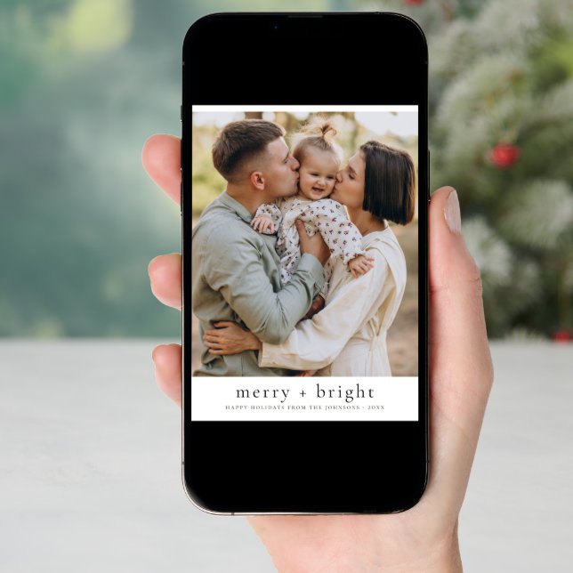 Merry & Bright Minimalist Christmas Holiday Photo Card (Front Digital)