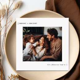 Merry &amp; Bright Minimalist Family Christmas Photo Holiday Card