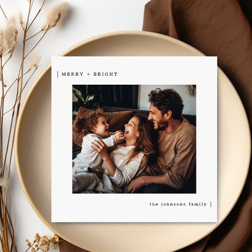 Merry  Bright Minimalist Family Christmas Photo Holiday Card