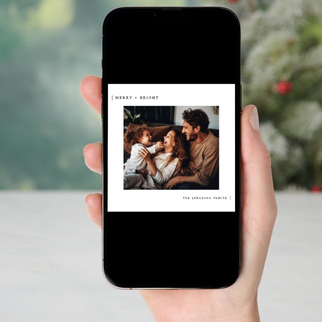 Merry & Bright Minimalist Family Christmas Photo Holiday Card (Front Digital)