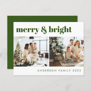 Merry & Bright Minimalist Green Christmas Postcard