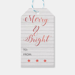 Merry Bright Modern Calligraphy Red Bokeh Gift Tags