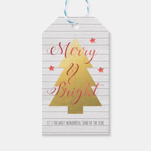 Merry Bright Modern Calligraphy Red Bokeh Gift Tags