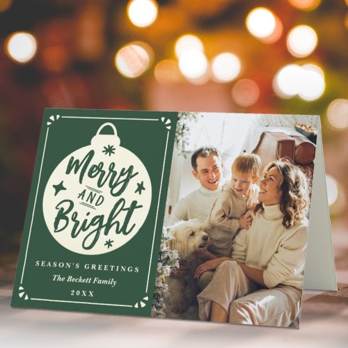 Merry  Bright Modern Christmas Bauble Photo Holiday Card