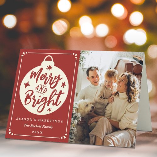 Merry  Bright Modern Christmas Bauble Photo Holiday Card