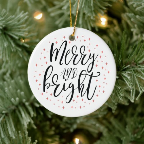 Merry  Bright   Modern Christmas Photo Ornament