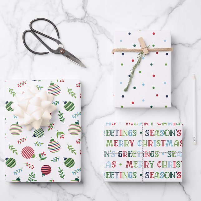 Merry & Bright Modern Christmas Wrapping Paper Sheets (Front)