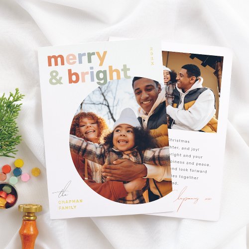 Merry  Bright Modern Colorful Christmas Photo Foil Holiday Card